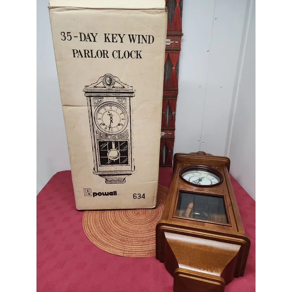 Vintage Powell 35 Day Key Wind Parlor Clock Tested Working 1980s In Original Box